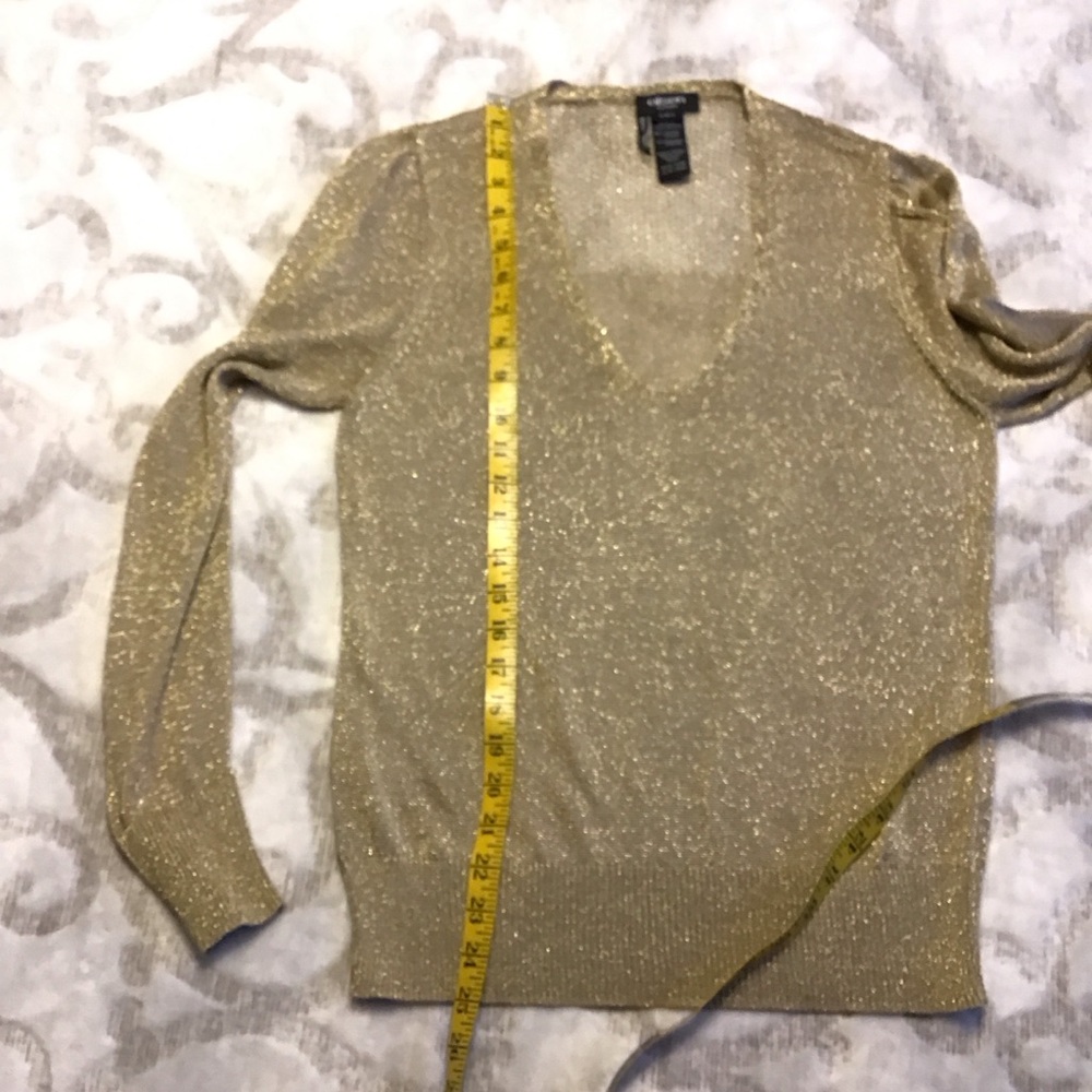 Olsen Europe Gold Metallic V-Neck Women's Sweater Size S-M / 8 - Picture 9 of 10